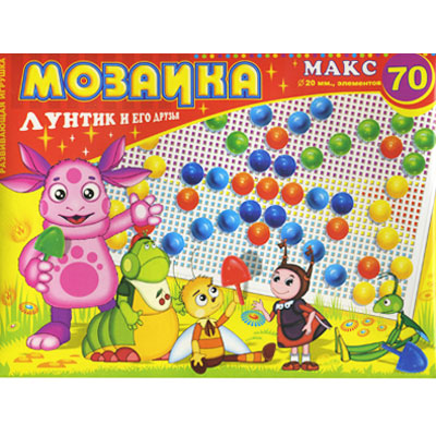Мозаика "Лунтик и его друзья", 70 элементов мозаики, основа, лист с изображениями инфо 12298b.