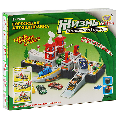 Игровой набор "Городская автозаправка" ЕК5223R автозаправки, 2 машины, комплект наклеек инфо 13890b.