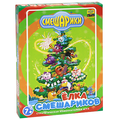 Настольная развивающая игра "Смешарики: Елка Смешариков" карточек, поздравительная открытка, игральный кубик инфо 3418a.