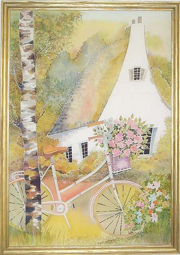На прогулке - Авторский батик (76 х 54 см) Батик, Шелк 2007 г инфо 1015d.