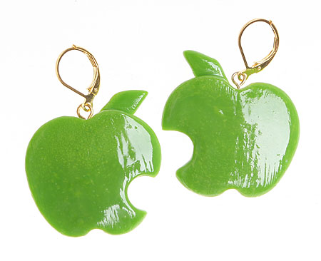 Серьги "Apple Mac" (Пластик, металл) Ручная авторская работа войлока и сплавленного стекла инфо 13425f.
