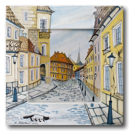 Улочка - Авторский батик (25 х 25 см) Батик, Шелк Размер: 25 х 25 см 2010 г инфо 13677f.