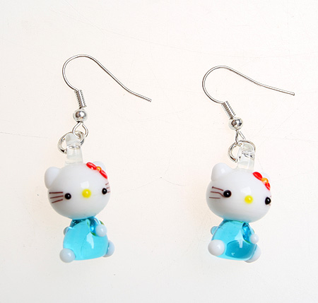 Серьги "Hello Kitty" Стекло Ручная авторская работа "Freckles!" в Галаре "Кампот" инфо 3420i.